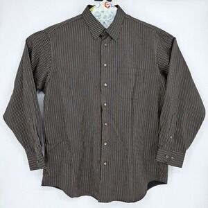 Paul Fredrick Shirt Mens 17.5 35 Button Down Striped Casual Non Iron Two Ply